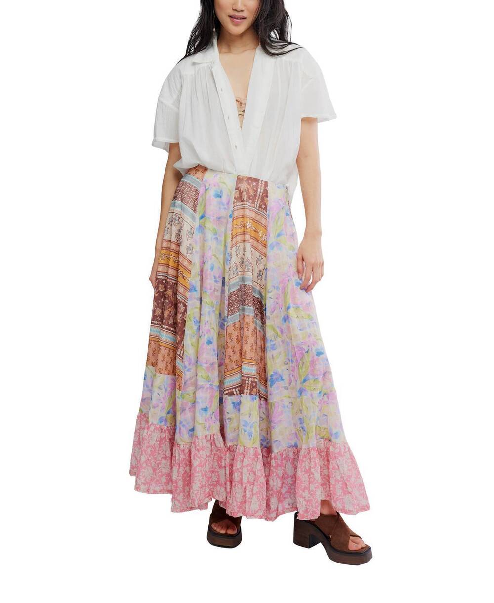 NEW FREE PEOPLE women's santa eulalia printed skirt in pink